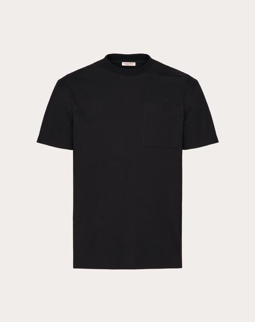 Valentino - トップスティッチvディテール コットン Tシャツ - ブラック - メンズ - Tシャツ/スウェット