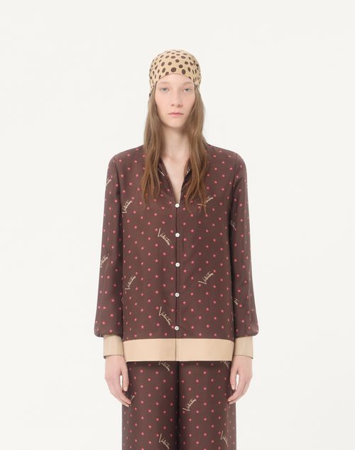 Valentino - Camicia In Twill Stelline Starry - Chocolate/beige - Donna - Camicie E Top