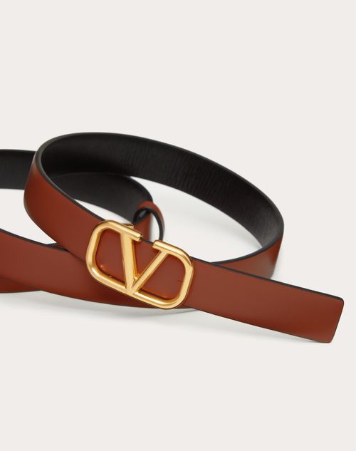 Valentino Garavani - Reversible Vlogo Signature Belt In Glossy Calfskin 20 Mm - Saddle Brown/black - Woman - Accessories