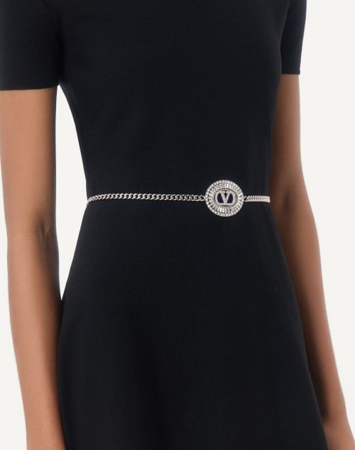 Valentino Garavani - Vlogo Signature Chain Belt With Crystals - Palladium/crystal - Woman - Belts