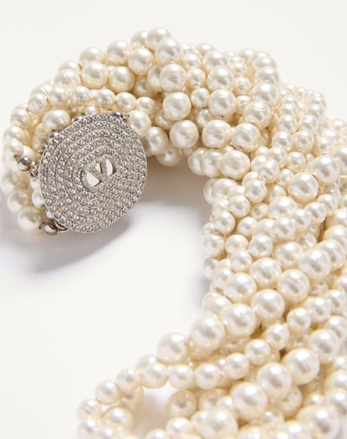 Valentino Garavani - Ovalette Necklace In Metal, Baroque Glass Beads, And Swarovski® Crystals - Cream/crystal - Woman - Fashion Jewelry