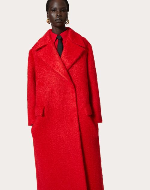 Uncoated Bouclé Coat for Woman in Red | Valentino TW
