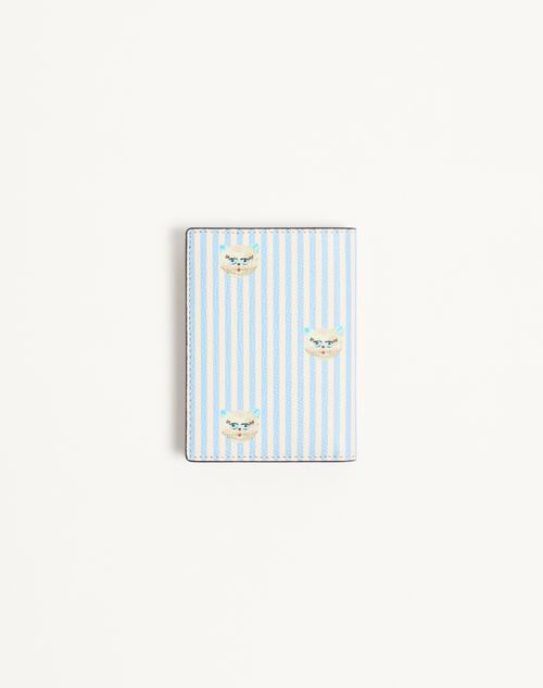 Valentino Garavani - Valentino Garavani Vlogo Signature-portemonnaie Aus Genarbtem Kalbsleder Mit Le Chat De La Maison-print - Himmelblau/elfenbein - Mann - Portemonnaies Und Kleinlederwaren