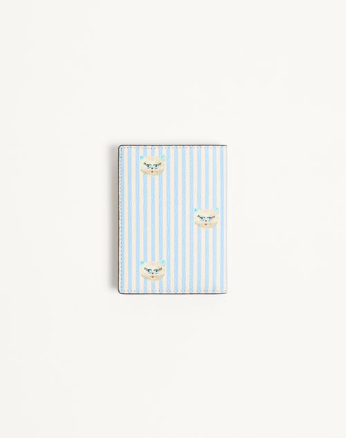 Valentino Garavani - Valentino Garavani Vlogo Signature Wallet In Grainy Calfskin With Le Chat De La Maison Print - Azure/ivory - Man - Wallets And Small Leather Goods