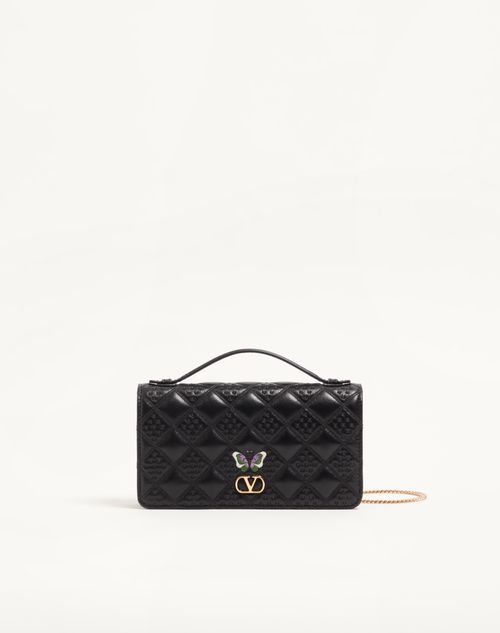 Valentino Garavani - Flutterby Valentino Garavani Chain Wallet In Shiny Nappa Leather With Butterfly Embroidery - Black - Woman - Clutches