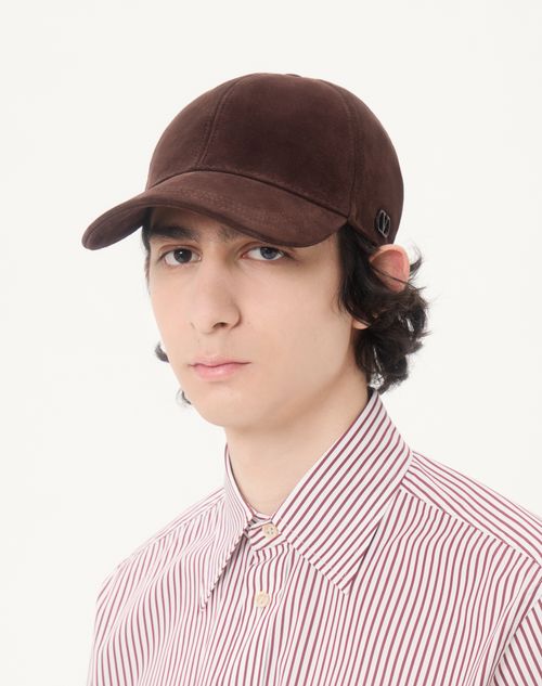 Valentino Garavani - Casquette Valentino Garavani Vlogo Signature En Daim - Testa Di Moro - Homme - Gants Et Chapeaux