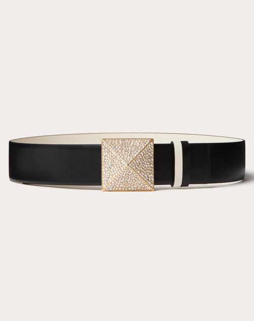Valentino Rhinestone Logo Leather Belt Black Crystal