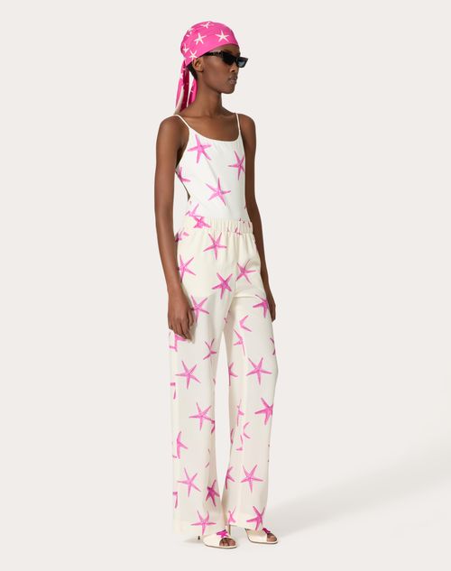 Valentino - Starfish Crepe De Chine Trousers - Ivory/pink Pp - Woman - Trousers And Shorts