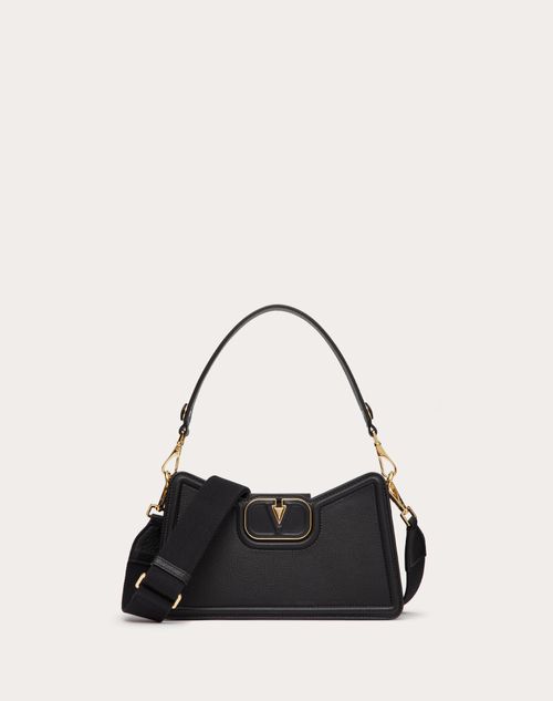 Valentino Garavani - Vlogo Leather Shoulder Bag In Grainy Calfskin - Black - Woman - Shoulder Bags