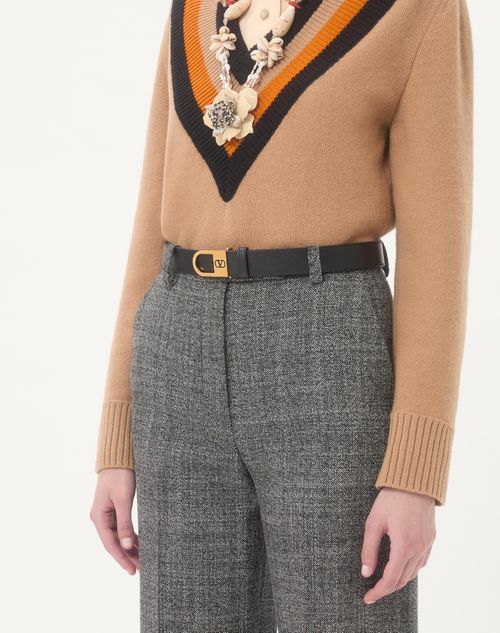 Valentino Garavani - Vlogo Signature Belt In Shiny Calfskin 30 Mm With Enameled Logo Detail - Black - Woman - Belts - Accessories