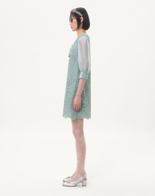 Short Dress In Heavy Lace for Woman in Azure | Valentino SA