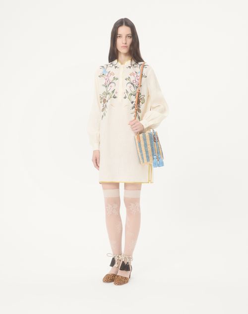 Valentino Garavani - Valentino Garavani Small Striped Raffia Bucket Bag - Natural/azure - Woman - Shoulder Bags
