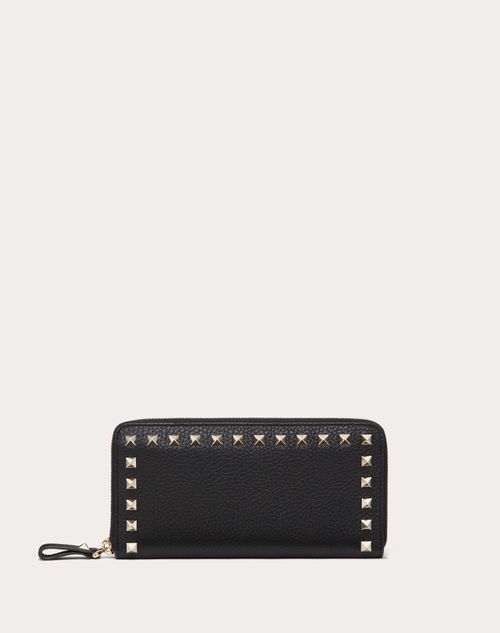 Valentino Garavani - Rockstud Grainy Calfskin Zippered Wallet - Black - Woman - Wallets And Small Leather Goods
