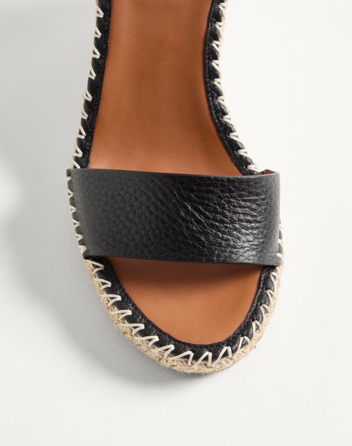 Valentino Garavani - Double Rockstud Grainy Calfskin Wedge Sandal 105 Mm - Black - Woman - Espadrilles And Wedges