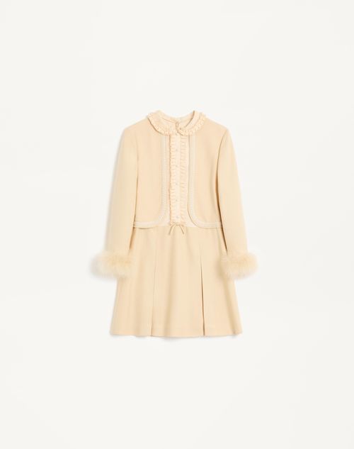 Valentino - Short Dress In Rustic Silk With Feathers - Birch - Woman - Dresses