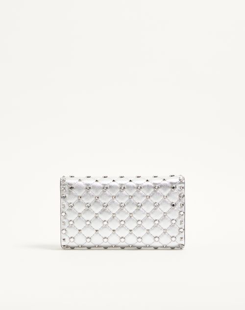 Valentino Garavani - Valentino Garavani Rockstud Spike Shoulder Bag In Laminated Nappa Leather With Cabochon Stones - Silver/crystal - Woman - Clutches