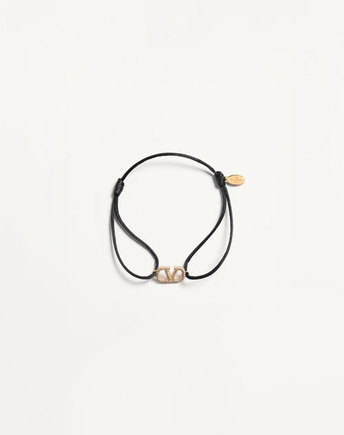 Valentino Garavani - Vlogo Signature Bracelet In Cotton And Swarovski® Crystals - Black - Woman - Accessories