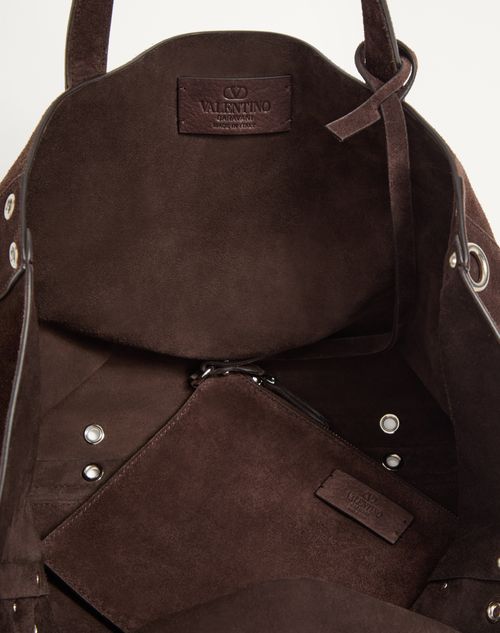 Valentino Garavani - Borsa Shopping Media Valentino Garavani Nellcôte In Suede - Testa Di Moro - Donna - Borse Shopping
