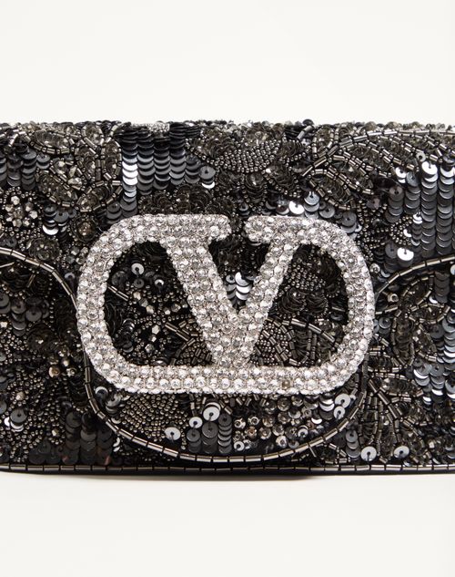 Valentino Garavani - Valentino Garavani Locò Small Embroidered Shoulder Bag With Jewel Logo - Black/silver - Woman - Shoulder Bags