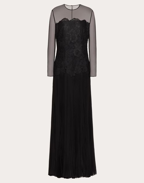 Valentino - Evening Dress In Chiffon And Lace - Black - Woman - Woman Ready To Wear Sale