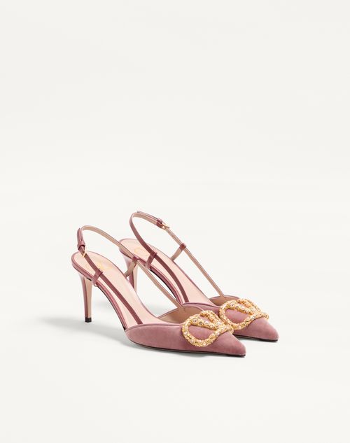 Valentino Garavani - Vlogo Signature Slingback Pumps In Velvet With Jewel Logo 80mm - Phard - Woman - Woman Shoes Sale