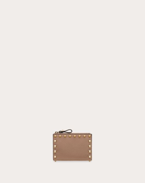 Valentino Garavani - Rockstud Grainy Calfskin Keychain - Poudre - Woman - Wallets And Small Leather Goods