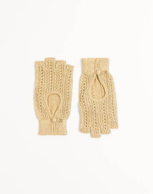 Valentino Garavani - Fingerlose Strickhandschuhe Aus Lurex - Oro - Frau - Mützen Und Handschuhe