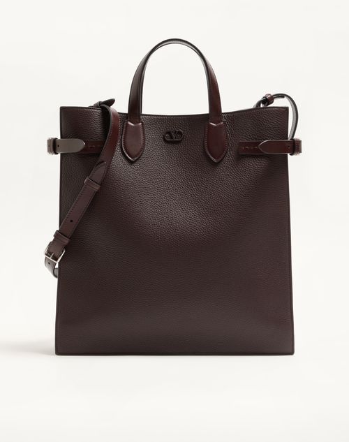 Valentino Garavani - Valentino Garavani Antibes Medium Tote Bag In Grained Leather - Dark Brown - Man - Totes