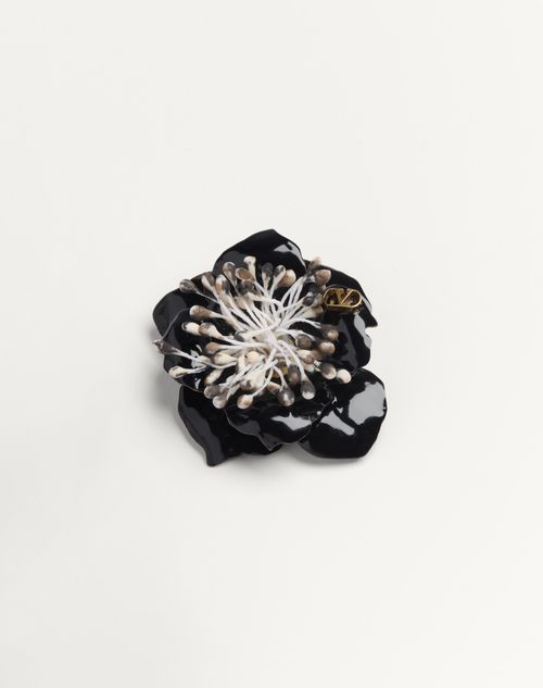 Valentino Garavani - Valentino Garavani Fleur Lumineuse Brooch In Metal, Enamel And Fabric - Gold/black/multicolour - Man - Jewellery