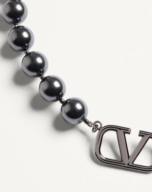 Valentino Garavani - Vlogo Signature Metal Choker With Swarovski® Pearls - Ruthenium - Man - Jewellery