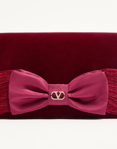 Valentino Garavani - Vlogo Signature Mini Velvet Shoulder Bag - Maroon - Woman - Clutches