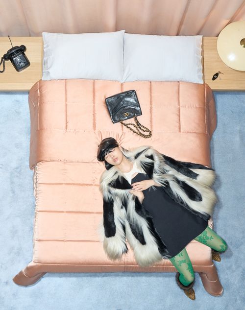 Valentino - Shearling Coat - Black/ivory - Woman - Coats And Outerwear