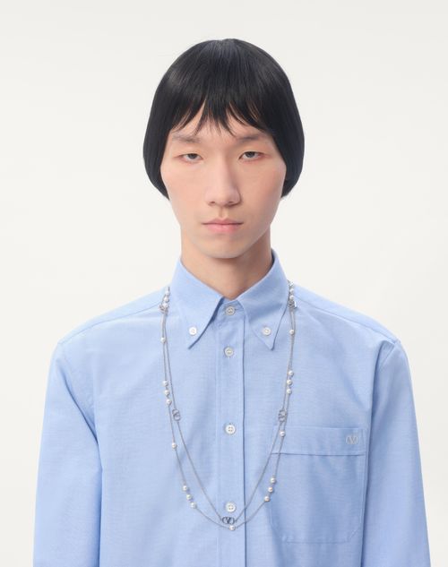 Valentino Garavani - Vlogo Signature Metal Necklace With Swarovski® Pearls - Palladium/cream - Man - Jewelry