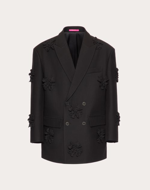 Valentino - Crepe Couture Double-breasted Blazer With Floral Patchwork Embroidery - Black - Man - New Arrivals