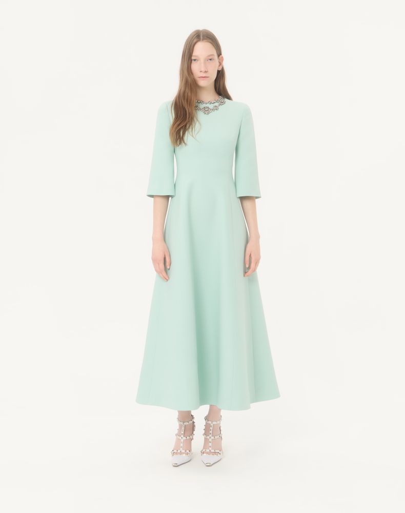Valentino Crepe Couture Embroidered Midi Dress Woman Celadon/Silver 46