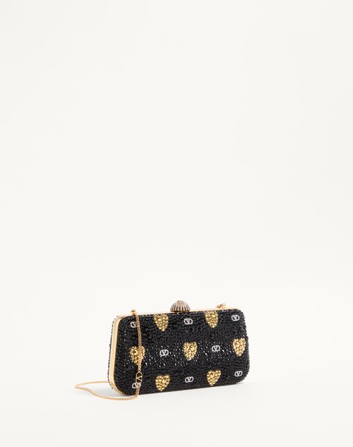 Valentino Garavani - Carry Secrets Minaudiere With Rhinestone Cour De Cœur Motif - Black/gold/crystal - Woman - Clutches