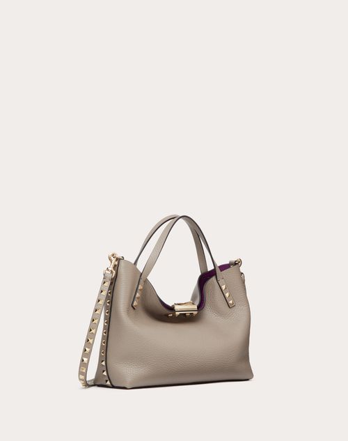 Valentino Garavani Small Rockstud Grainy Calfskin Bag with Contrasting Lining Woman Dove Grey Onesize