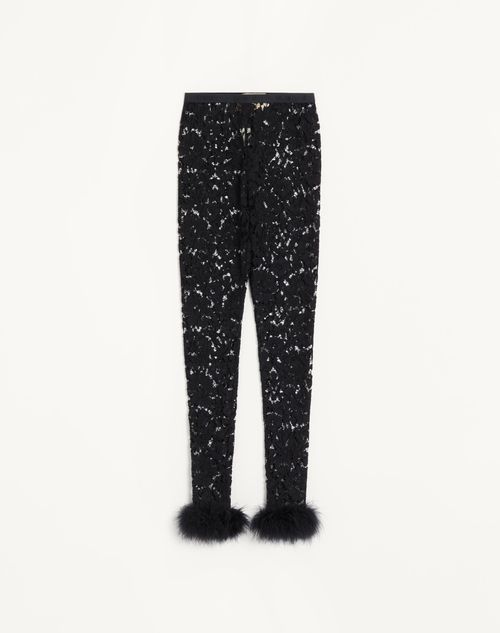 Valentino - Lace Leggings With Feathers - Black - Woman - Trousers And Shorts