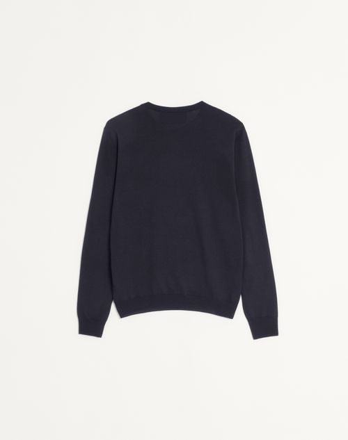 Valentino - Wool Sweater With Vg Embroidery - Dark Blue - Man - Knitwear