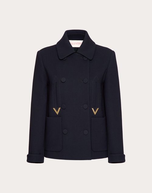 Valentino - Texture Double Crepe Peacoat - Navy - Woman - Ready To Wear