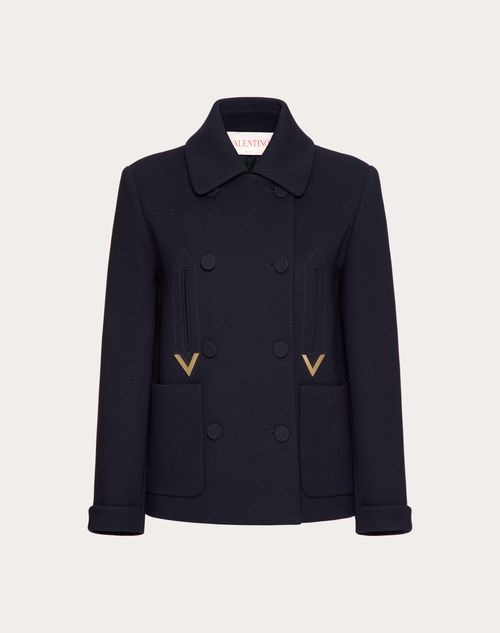 Valentino - Texture Double Crepe Peacoat - Navy - Woman - Jackets And Blazers