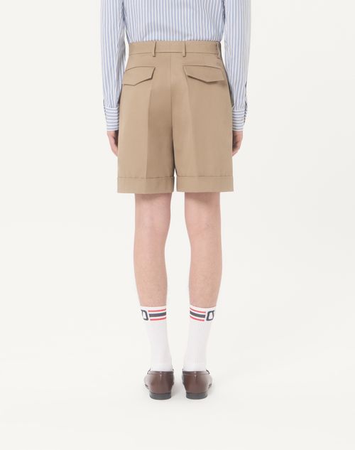 Valentino - Valentino Cotton Gabardine Bermuda Shorts With Turn-up And Vlogo Embroidery - Beige - Man - Trousers And Shorts