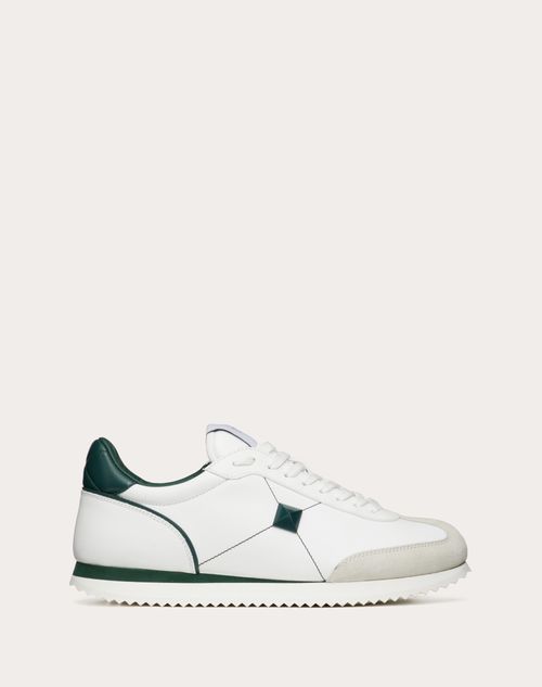 Valentino Garavani - Stud Around Low-top Calfskin And Nappa Leather Sneaker - White/english Green - Man - Shelve - M Shoes - Stud Around