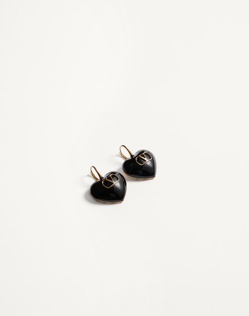 Valentino Garavani - Coeur Royal Earrings In Metal And Enamel - Gold/black - Woman - Jewelry