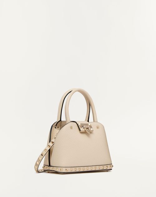 Valentino Garavani - Valentino Garavani Rockstud Small Handbag In Grainy Calfskin - Light Ivory - Woman - Top Handle Bags