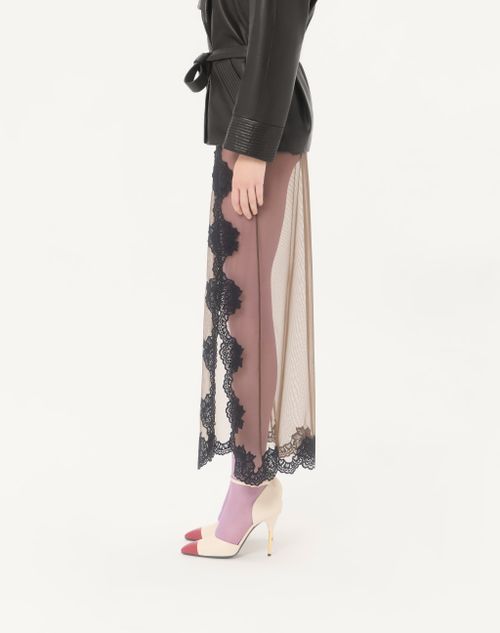 Valentino - Long Skirt In Sheer Tulle - Olive Green/black - Woman - Lingerie