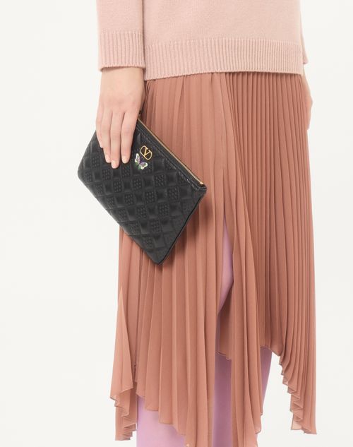 Valentino Garavani - Valentino Garavani Flutterby Clutch In Shiny Nappa Leather With Butterfly Embroidery - Black - Woman - Clutches