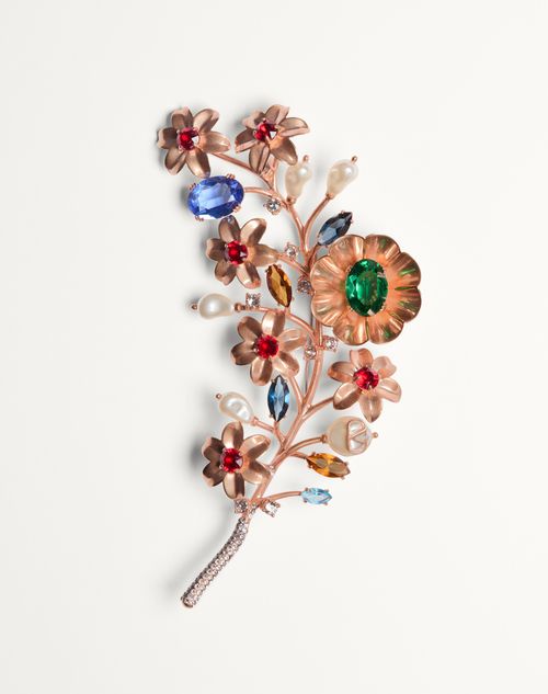 Valentino Garavani - Papier Floral Brooch In Metal, Pearl And Swarovski® Crystals - Multicolour - Woman - Accessories