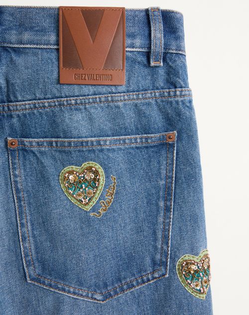 Valentino - Pantalón De Mezclilla Con Bordado - Azul - Mujer - Denim