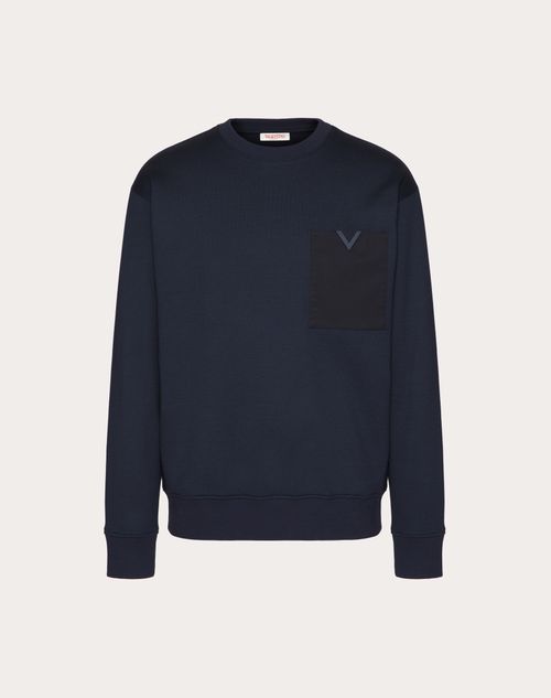 Valentino - Technical Cotton Crewneck Sweatshirt With Rubberized V Detail - Navy - Man - T-shirts And Sweatshirts